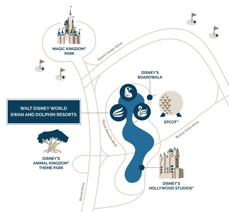 Mapa do Hotel Walt Disney World Swan Reserve em Orlando